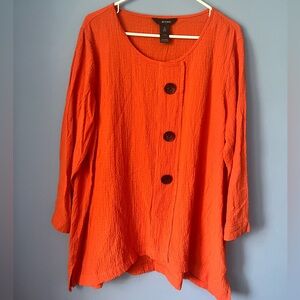Ali Miles Textured Crinkle Tunic Top 3/4 Sleeve in Orange 1X